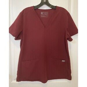 Figs Casma Three Pockets Scrub Top Medium Burgundy